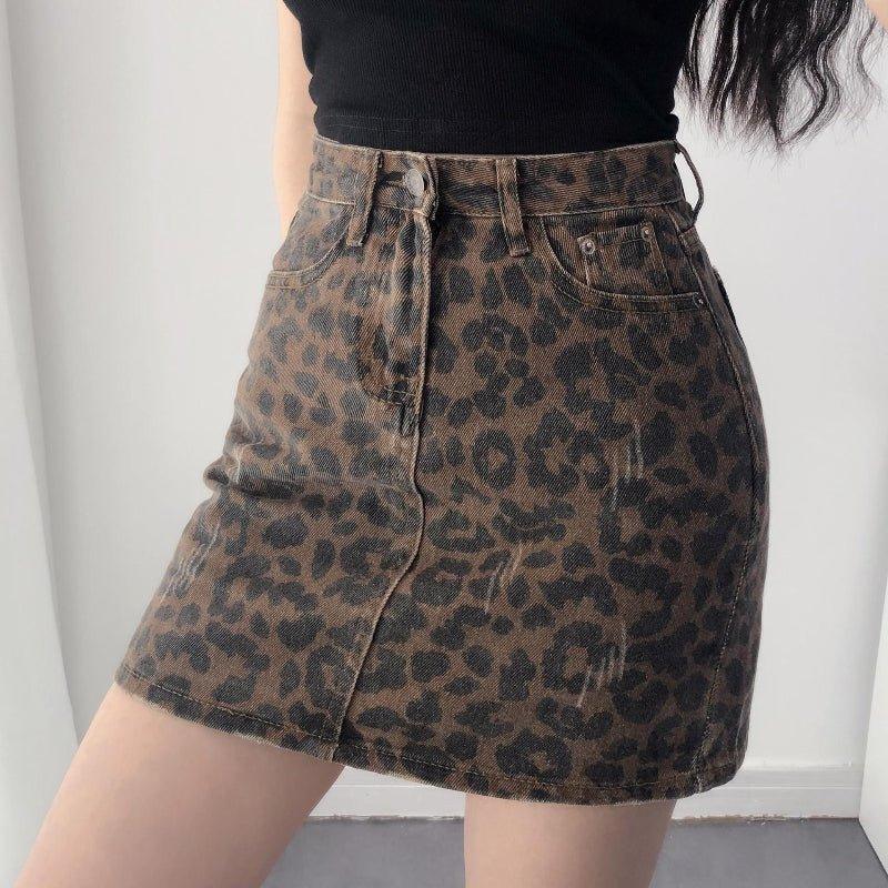Leopard Print Slimming Sheath Retro A - Line Skirt - Weriion