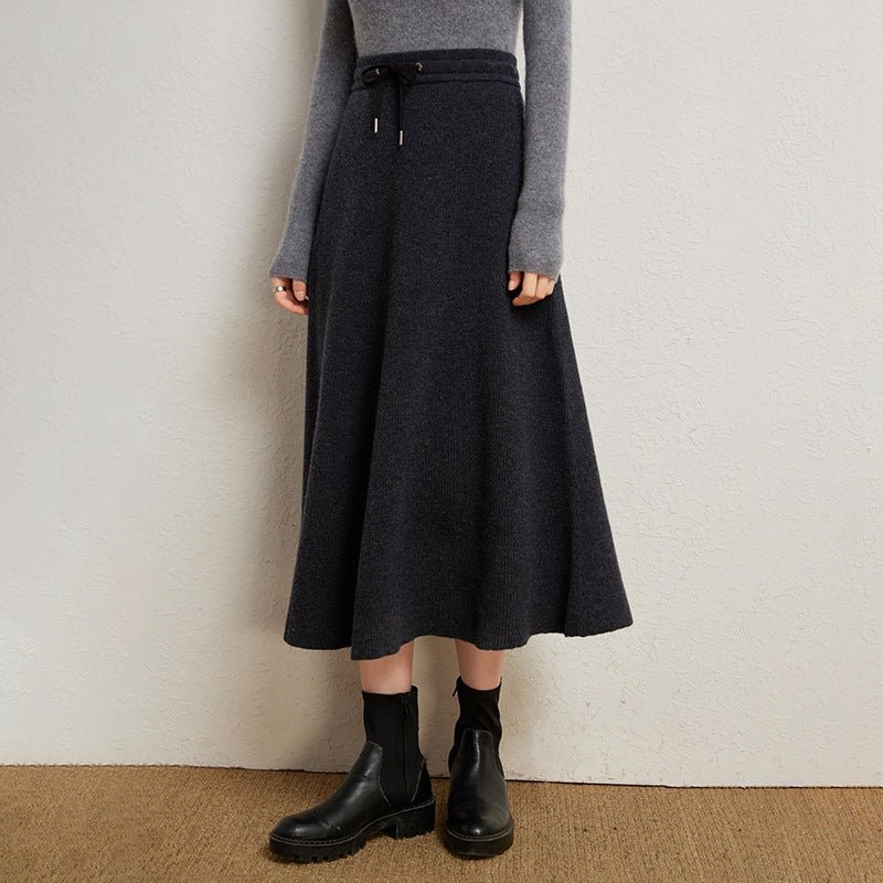 Long Fashionable Knitted Cashmere Skirt For Women - Weriion