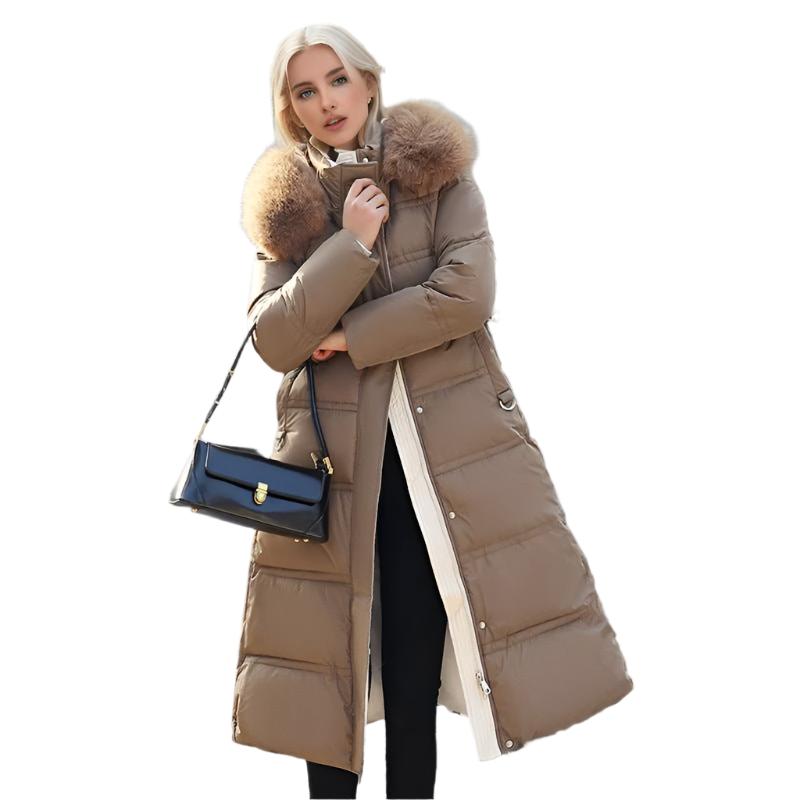 Long Slim Fit Fur Hooded Women's Warm Winter Jacket With Adjustable Belt - Weriion