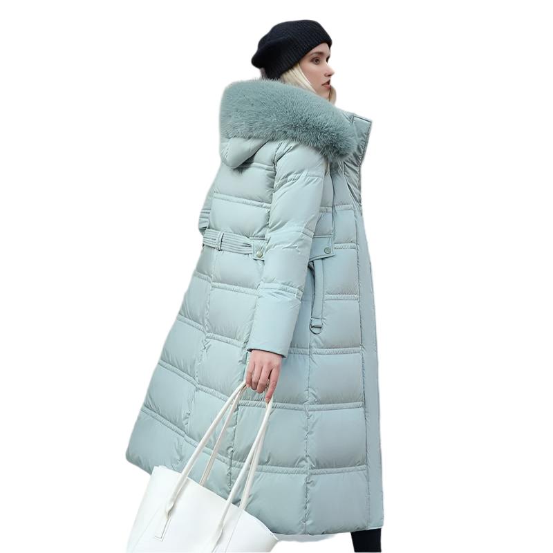 Long Slim Fit Fur Hooded Women's Warm Winter Jacket With Adjustable Belt - Weriion