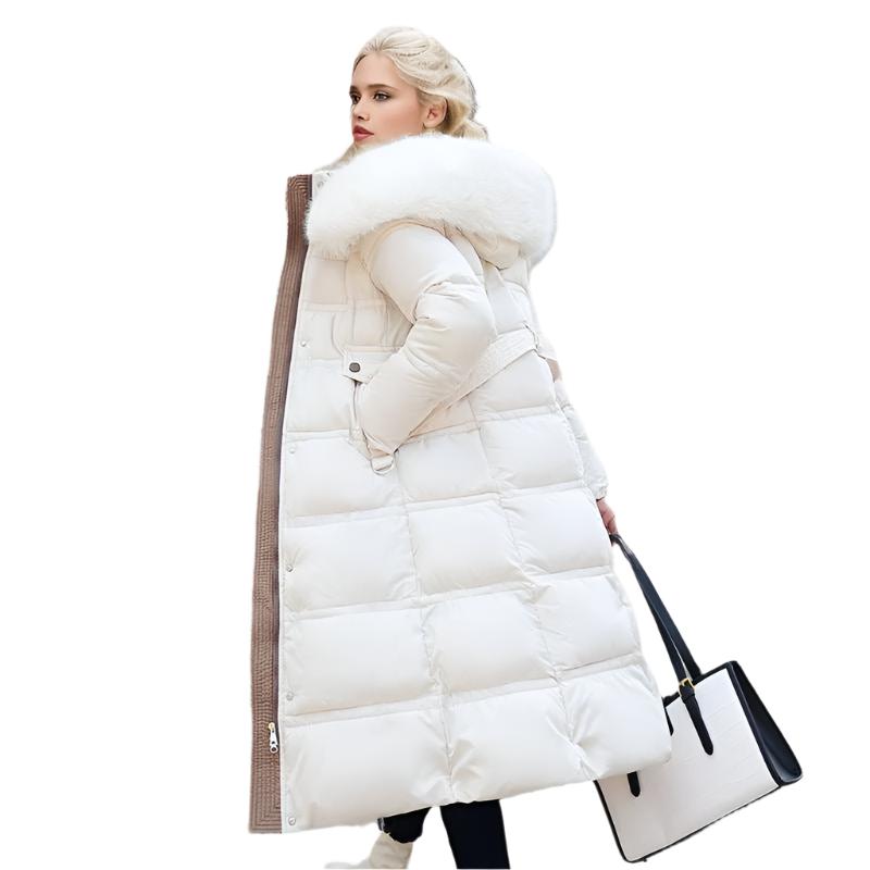 Long Slim Fit Fur Hooded Women's Warm Winter Jacket With Adjustable Belt - Weriion
