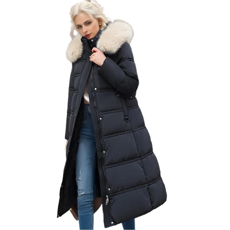 Long Slim Fit Fur Hooded Women's Warm Winter Jacket With Adjustable Belt - Weriion