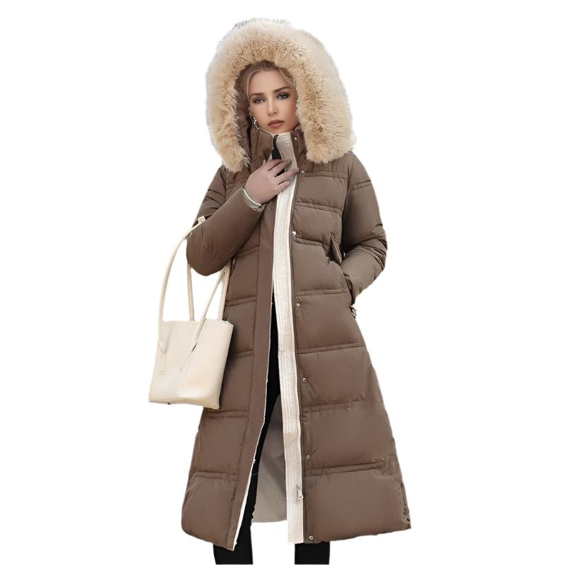 Long Slim Fit Fur Hooded Women's Warm Winter Jacket With Adjustable Belt - Weriion