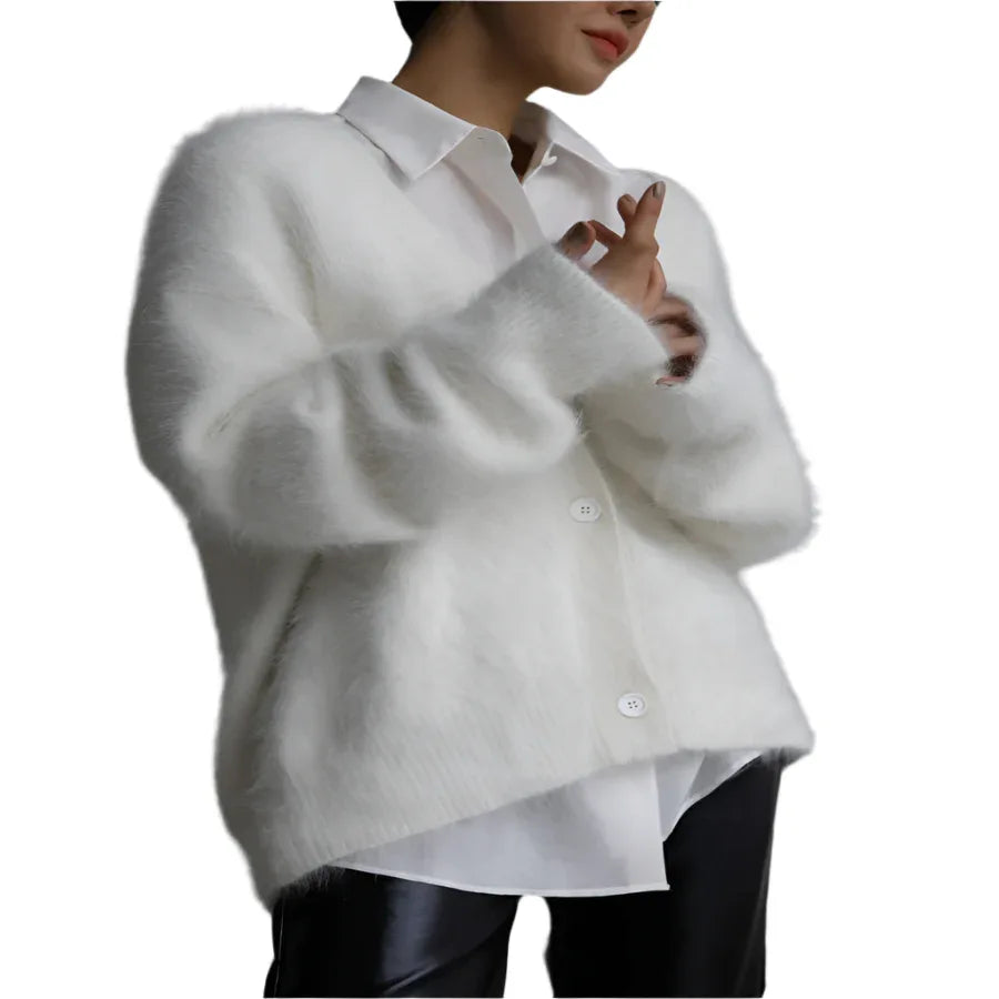 Loose V - Neck Button Cardigan Fall Winter Fashion Single Breasted Knitted Sweater Top Women's Clothing - Weriion