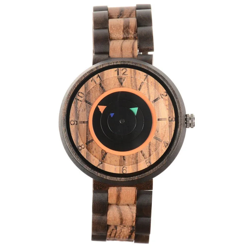 Men's Casual Wooden Unique Quartz Watch Without Pointers - Weriion