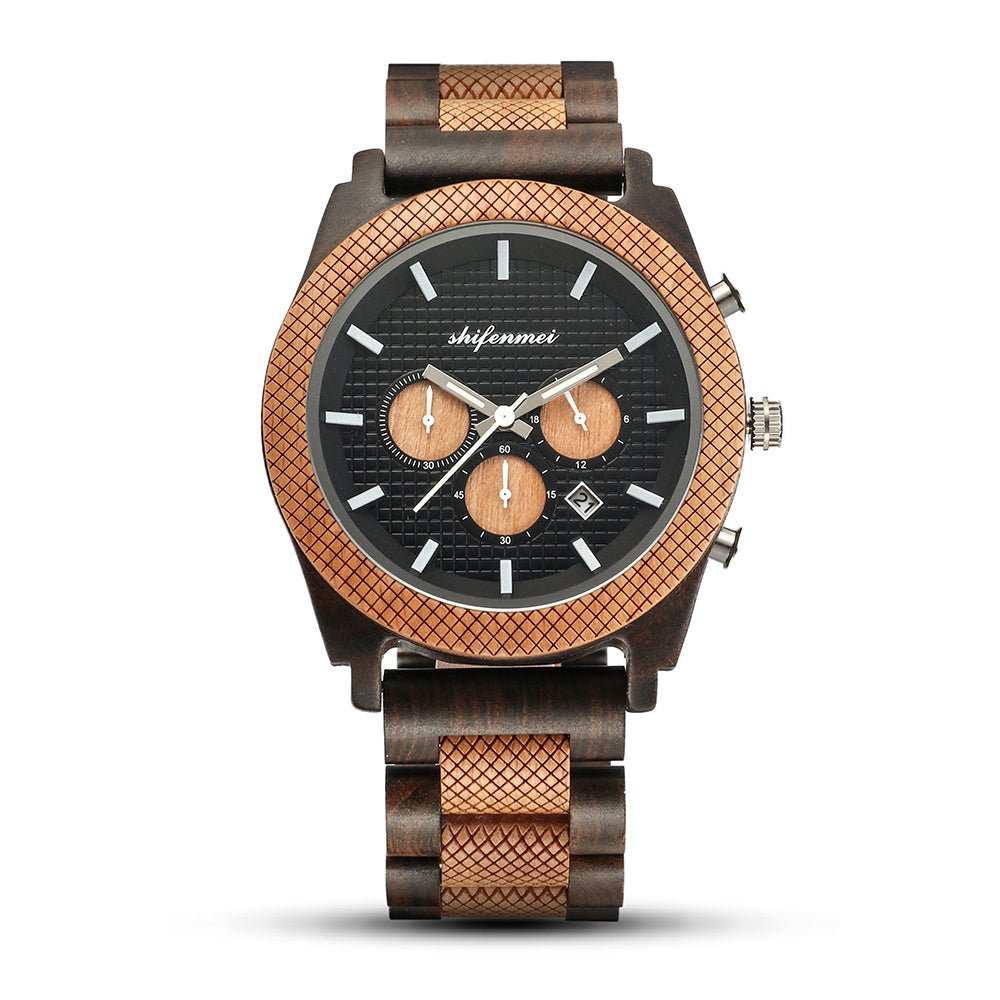 Men's Chronograph Calendar Sports Wood Watch - Weriion