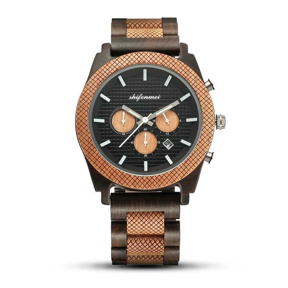 Men's Chronograph Calendar Sports Wood Watch - Weriion