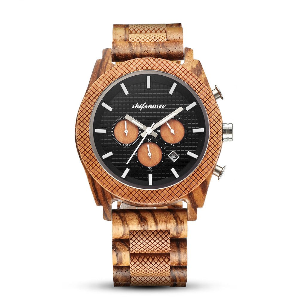 Men's Chronograph Calendar Sports Wood Watch - Weriion