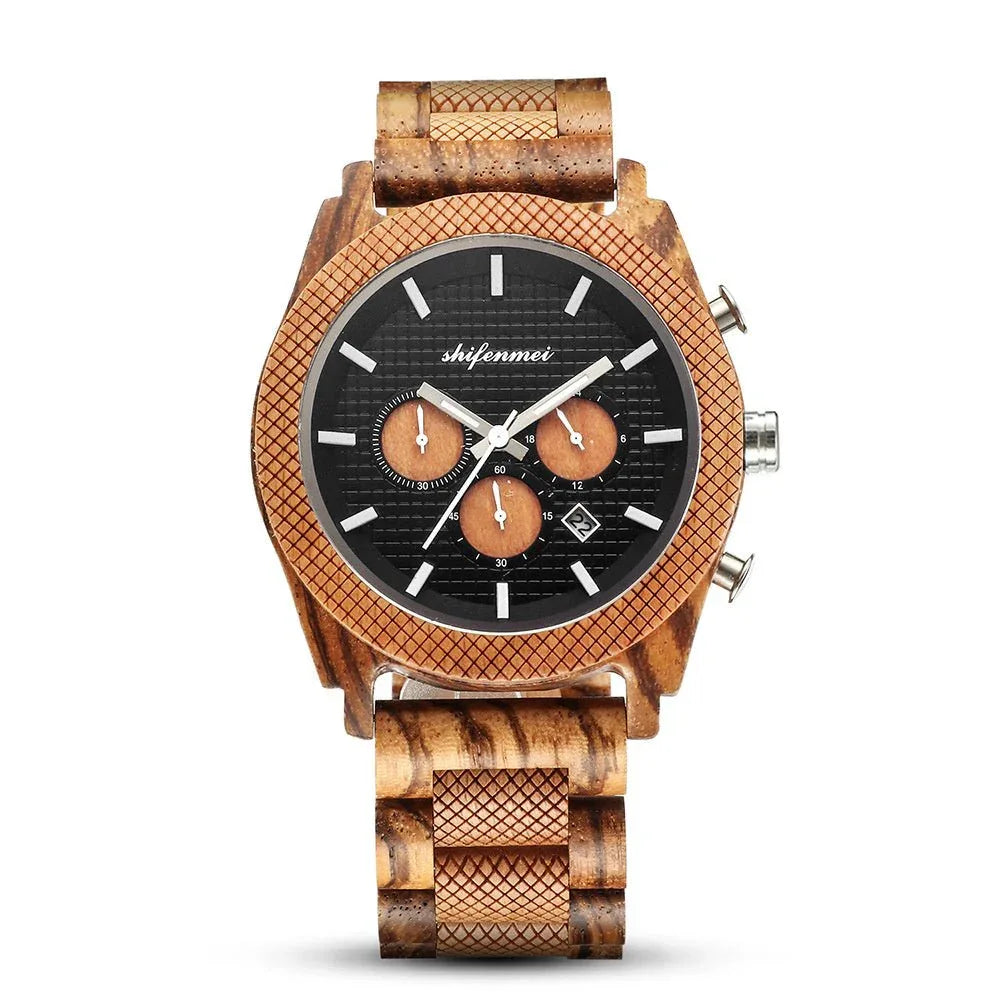 Men's Chronograph Calendar Sports Wood Watch - Weriion