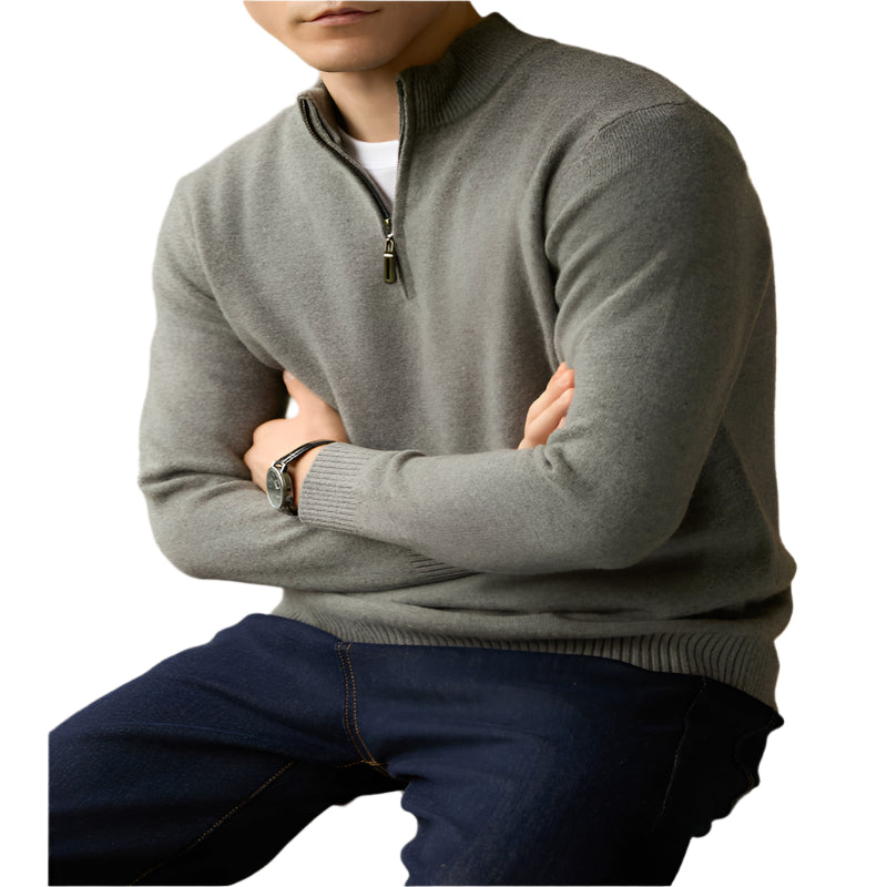 Men's Half Zipped Stand Collar Pure Wool Thermal Sweater - Weriion
