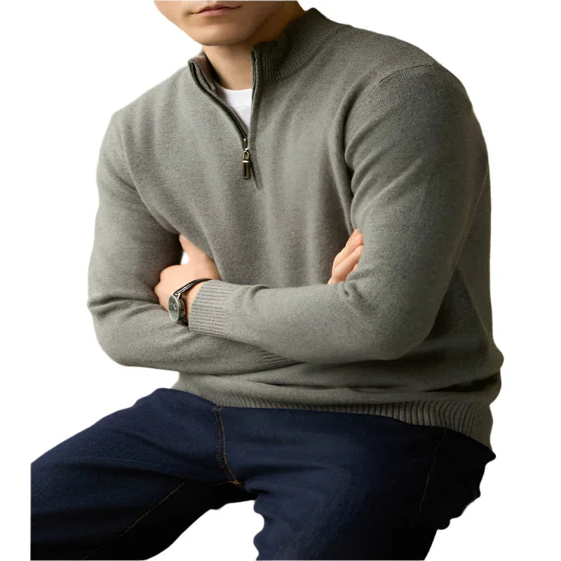 Men's Half Zipped Stand Collar Pure Wool Thermal Sweater - Weriion