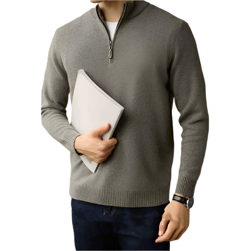 Men's Half Zipped Stand Collar Pure Wool Thermal Sweater - Weriion