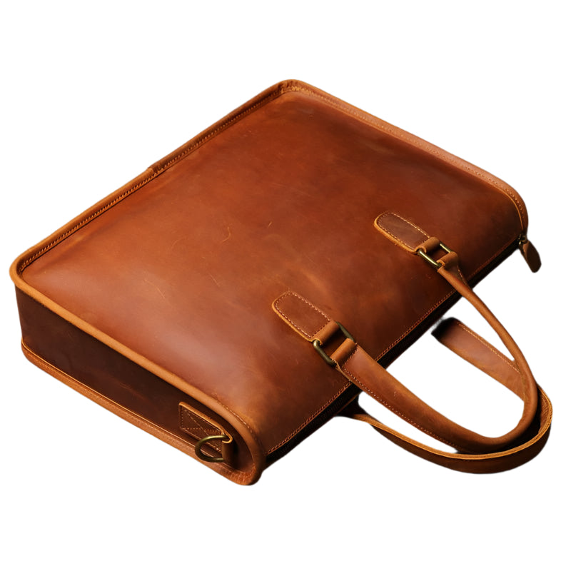 Men's Leather Briefcase Computer Shoulder Bag - Weriion