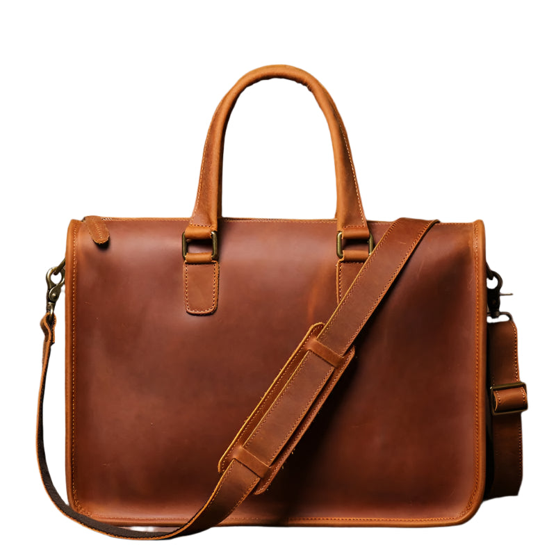 Men's Leather Briefcase Computer Shoulder Bag - Weriion