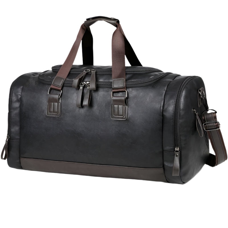 Men's Leather Business Travel Duffle Weekend Bag With Attachable Shoulder Strap - Weriion