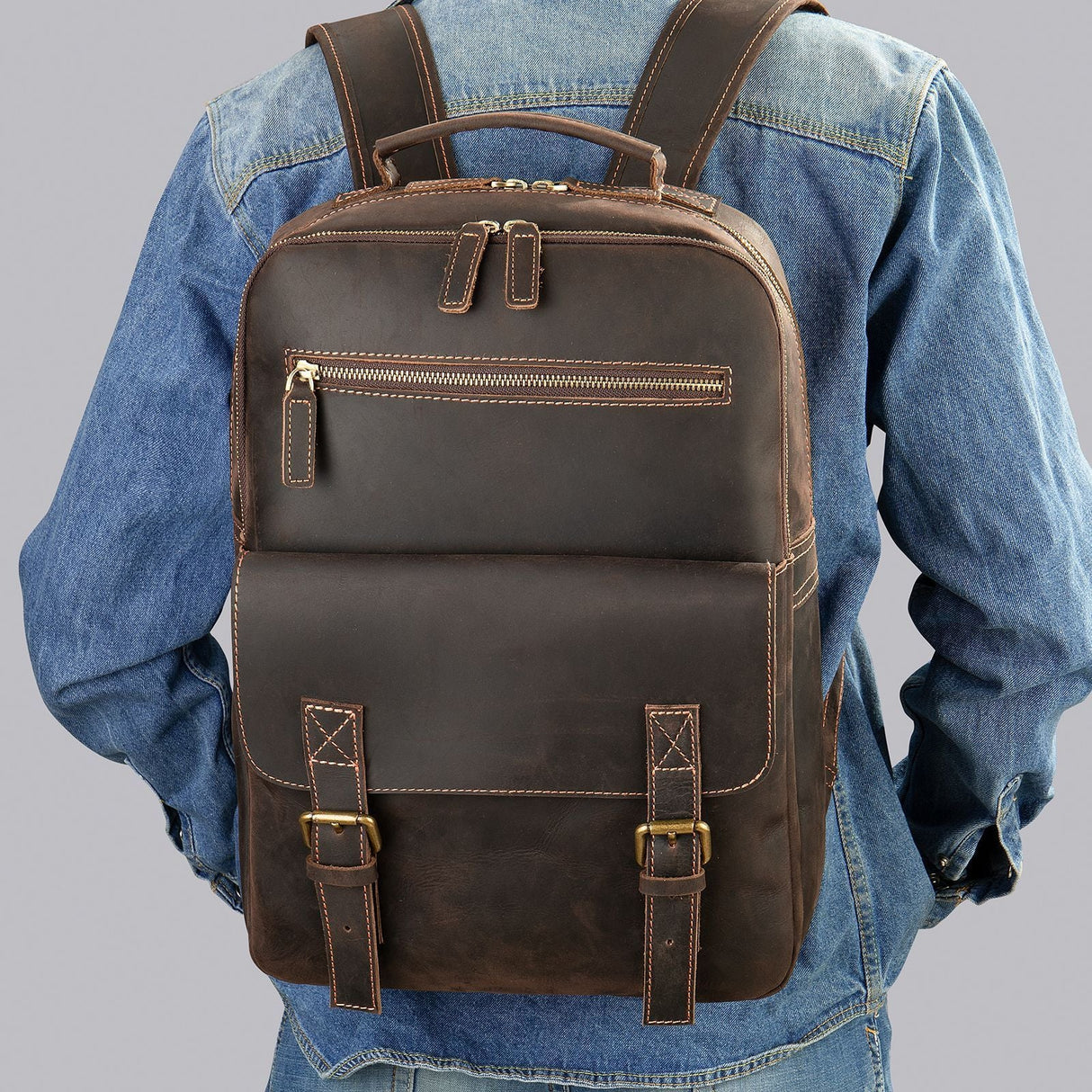 Men's Leather Retro Large Capacity Backpacks - Weriion