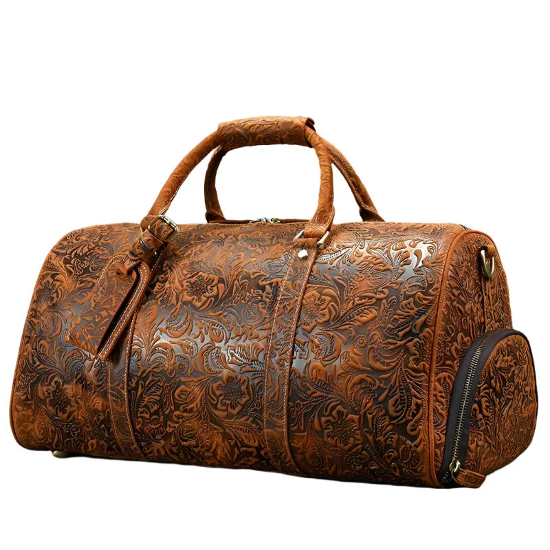 Men's Leather Vintage Duffle Weekend Bag - Weriion