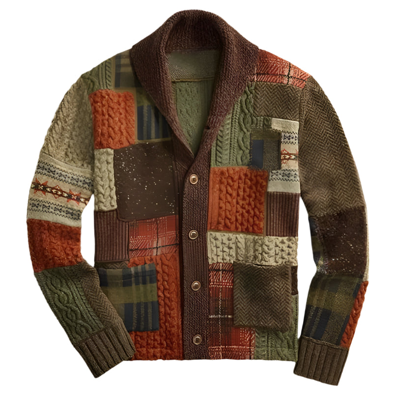 Men's Patch Color Matching Sweater Casual Cardigan Coat - Weriion