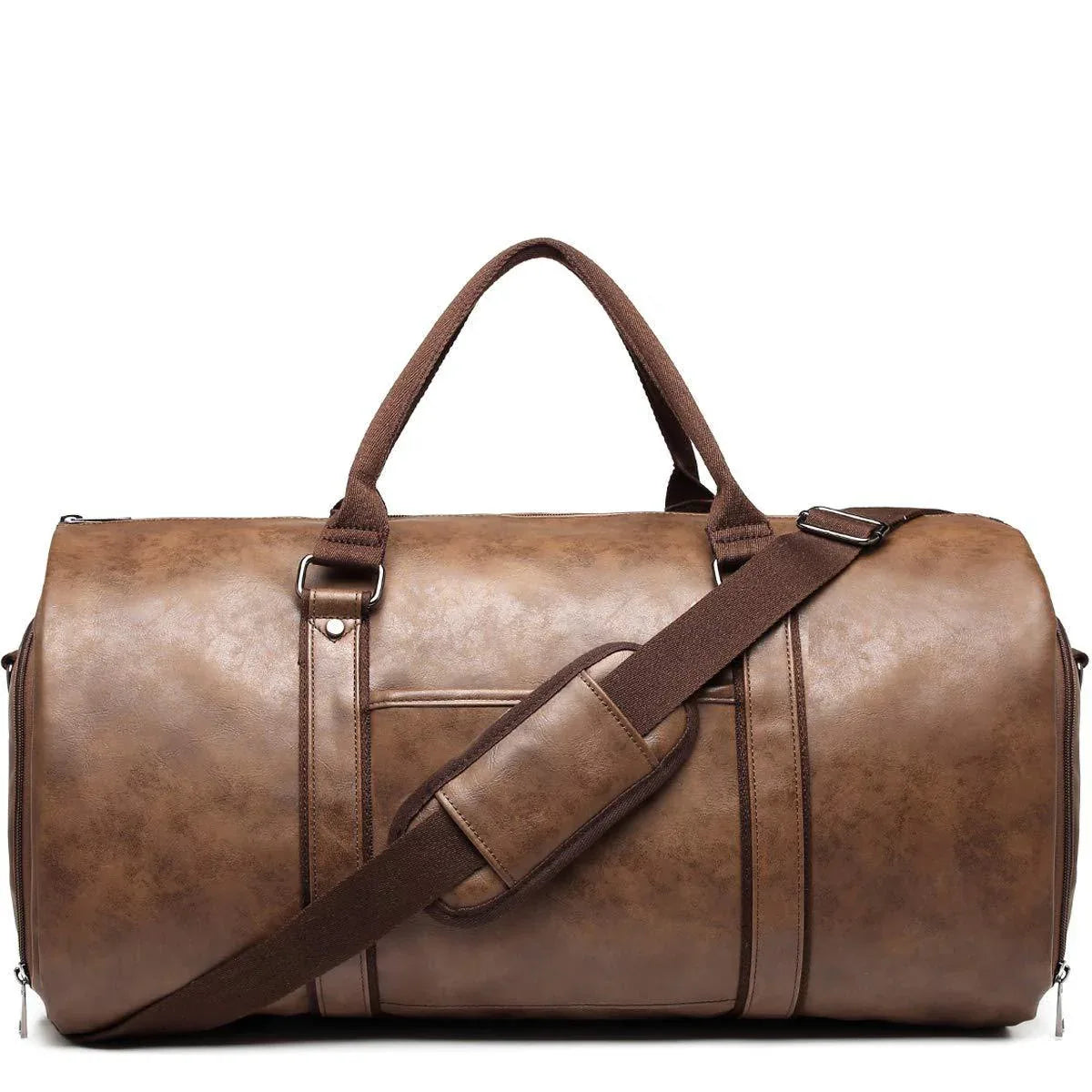 Men's PU Leather Waterproof Large Capacity Leisure Travel Luggage Duffle Weekend Bag With Shoes Compartment - Weriion