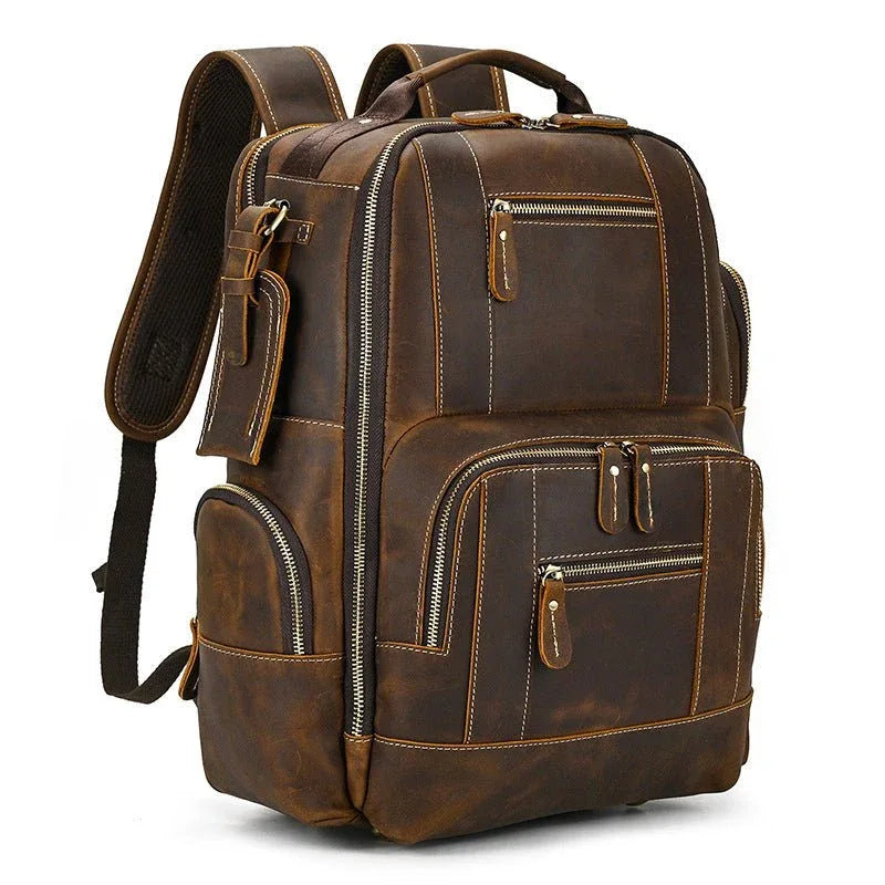 Men's Retro Backpack Student School Large Capacity Leather Bag - Weriion