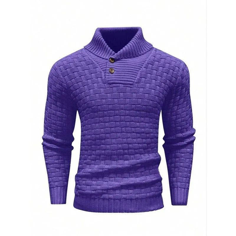 Men's Slim Fit Turtleneck Sweater Designed With Buttons - Weriion