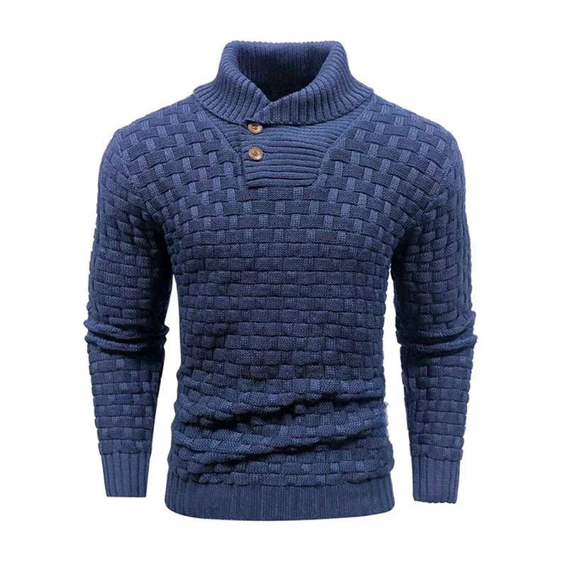 Men's Slim Fit Turtleneck Sweater Designed With Buttons - Weriion