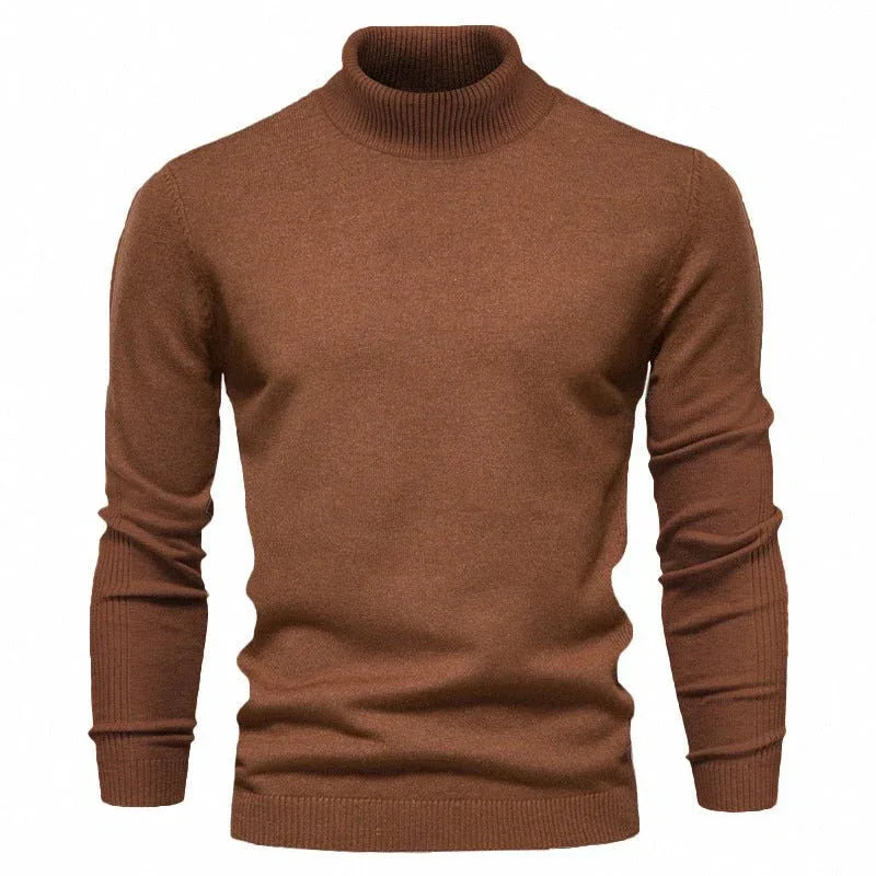 Men's Solid Color Slim Pullover Turtleneck Sweater Winter Casual Tops Clothing - Weriion