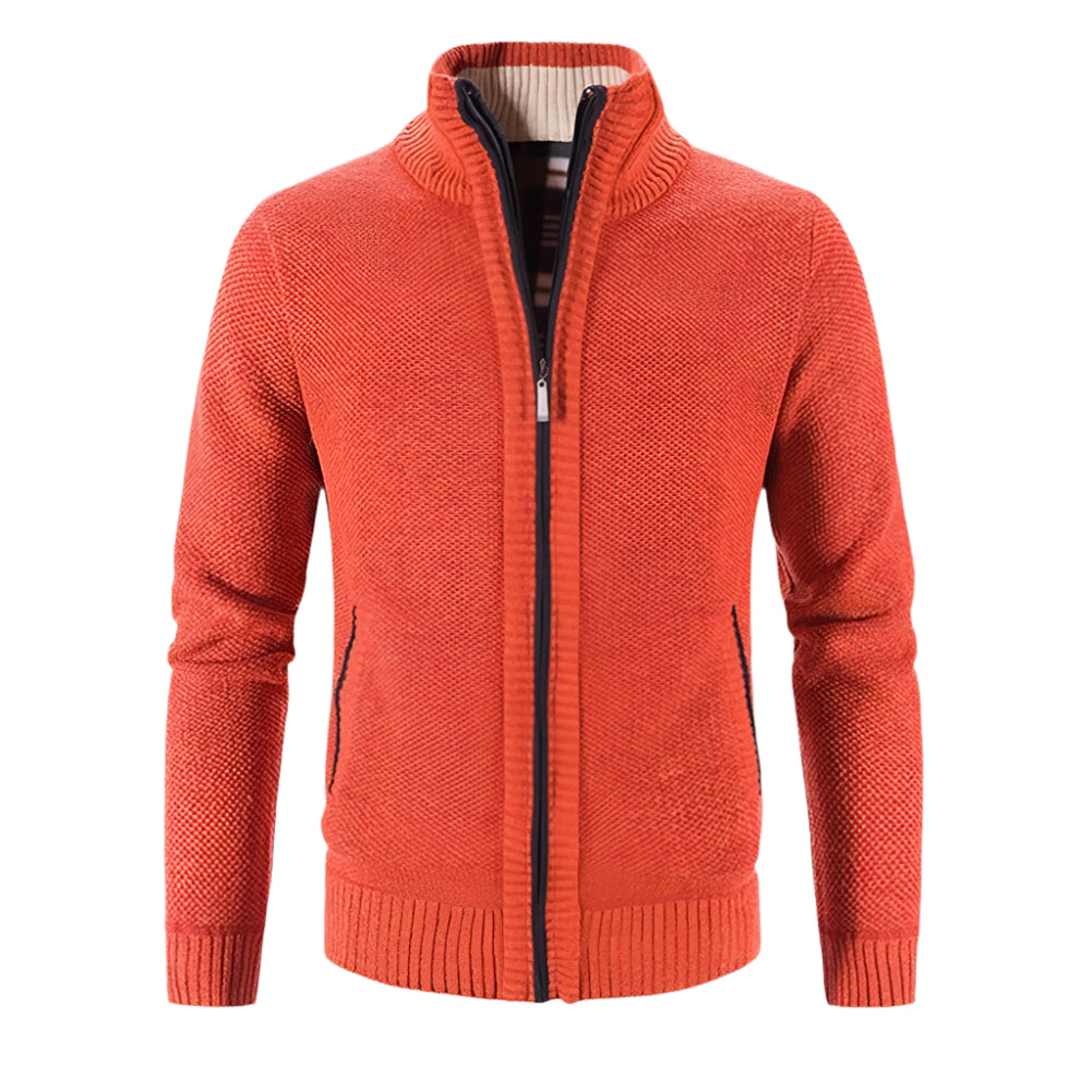 Men's Solid Color Stand Collar Cardigan Sweater - Weriion