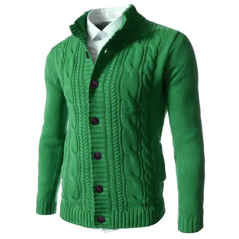 Men's Stand Collar Sweater Knit Button Cardigan Tops Men's Clothing - Weriion