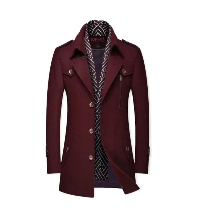 Men's Thickened Scarf Collar Winter & Autumn Polyester Coat - Weriion
