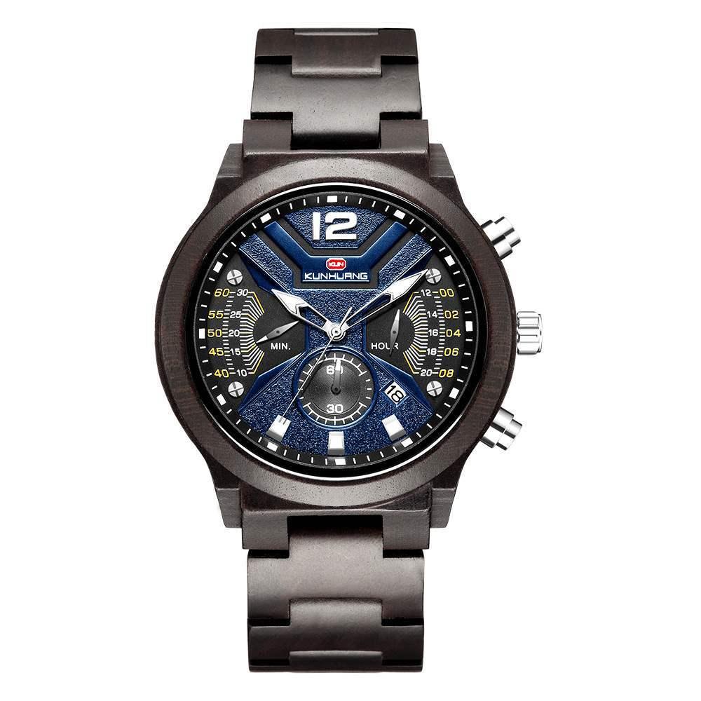 Mens Wooden Sports Quartz Movement Chronograph Watch - Weriion