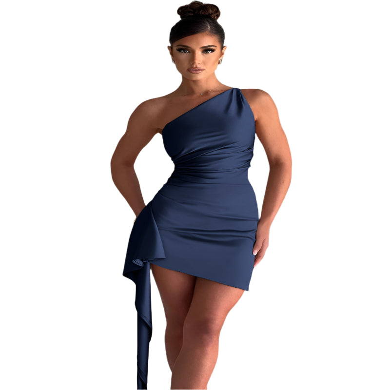 One - Shoulder Sleeveless Mini Dress Sexy Slim Backless Party Wedding Dresses Women's Clothing - Weriion