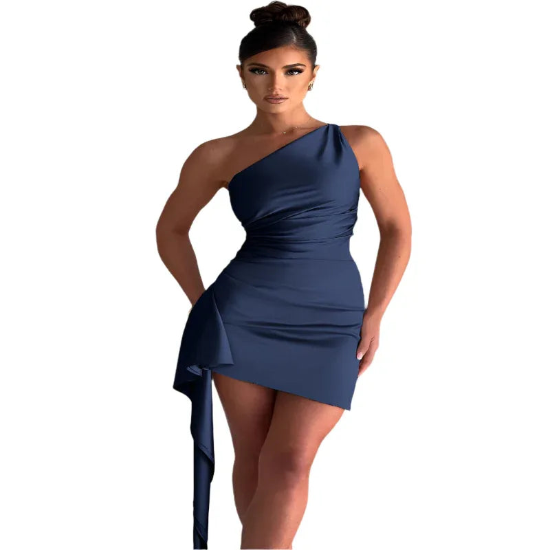 One - Shoulder Sleeveless Mini Dress Sexy Slim Backless Party Wedding Dresses Women's Clothing - Weriion