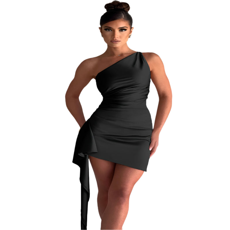 One - Shoulder Sleeveless Mini Dress Sexy Slim Backless Party Wedding Dresses Women's Clothing - Weriion