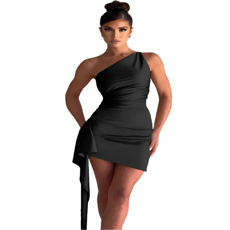 One - Shoulder Sleeveless Mini Dress Sexy Slim Backless Party Wedding Dresses Women's Clothing - Weriion