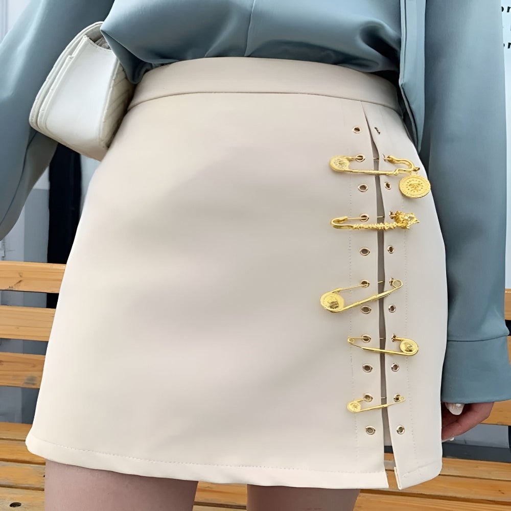 Pinned High Waist Slimming Hip Skirt - Weriion