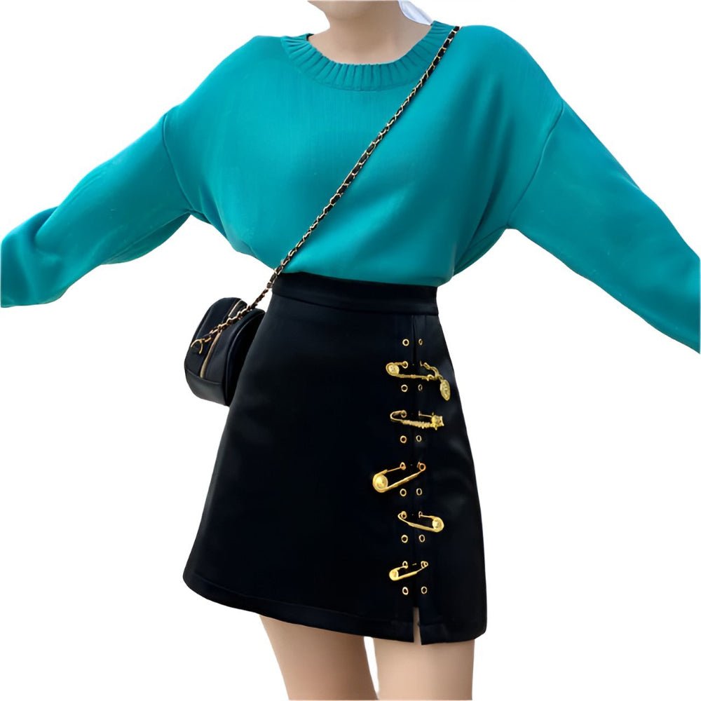 Pinned High Waist Slimming Hip Skirt - Weriion