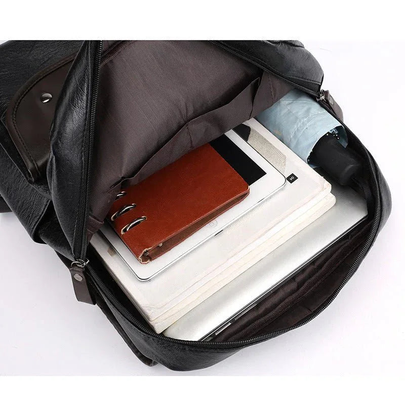 PU Leather Waterproof Student Computer Bag Backpack - Weriion