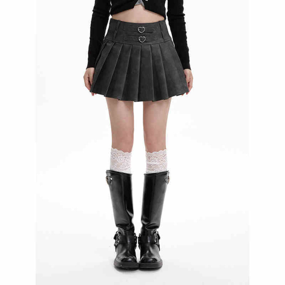 PU Leather Women's High Waist Slimming A - Line Skirt - Weriion