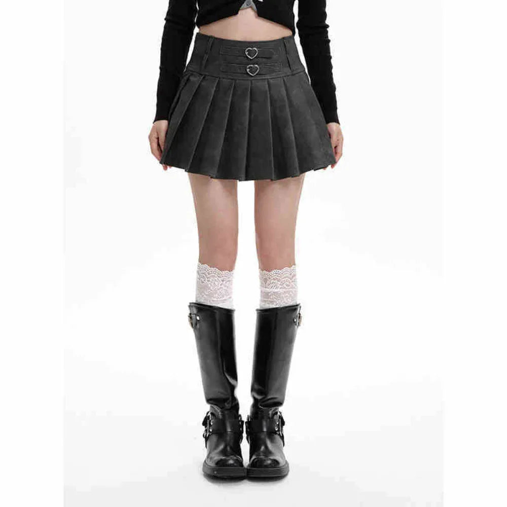 PU Leather Women's High Waist Slimming A - Line Skirt - Weriion