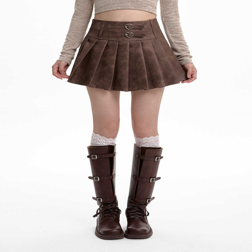 PU Leather Women's High Waist Slimming A - Line Skirt - Weriion