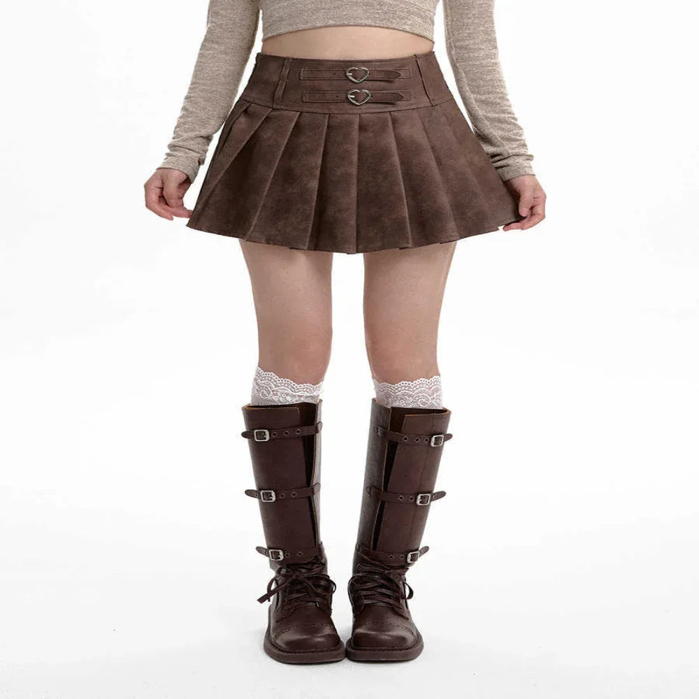 PU Leather Women's High Waist Slimming A - Line Skirt - Weriion