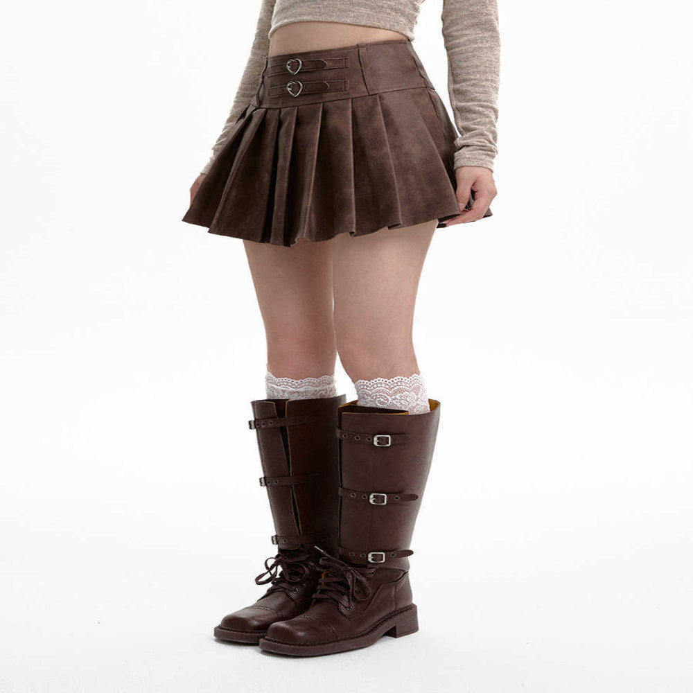 PU Leather Women's High Waist Slimming A - Line Skirt - Weriion