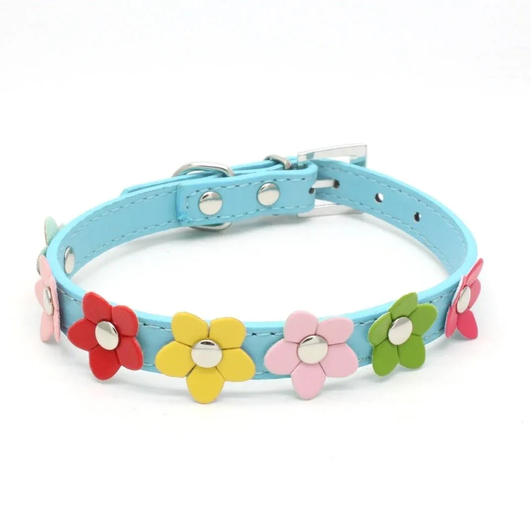 Small Flowers PU Pet Collar - Weriion