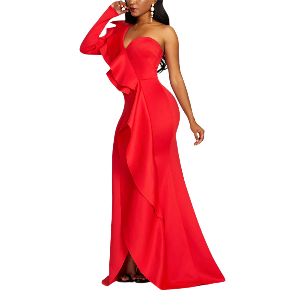 Solid Color Mid - Length Long Skirt High - Waisted Chest - Wrapped Ruffle Gown - Weriion
