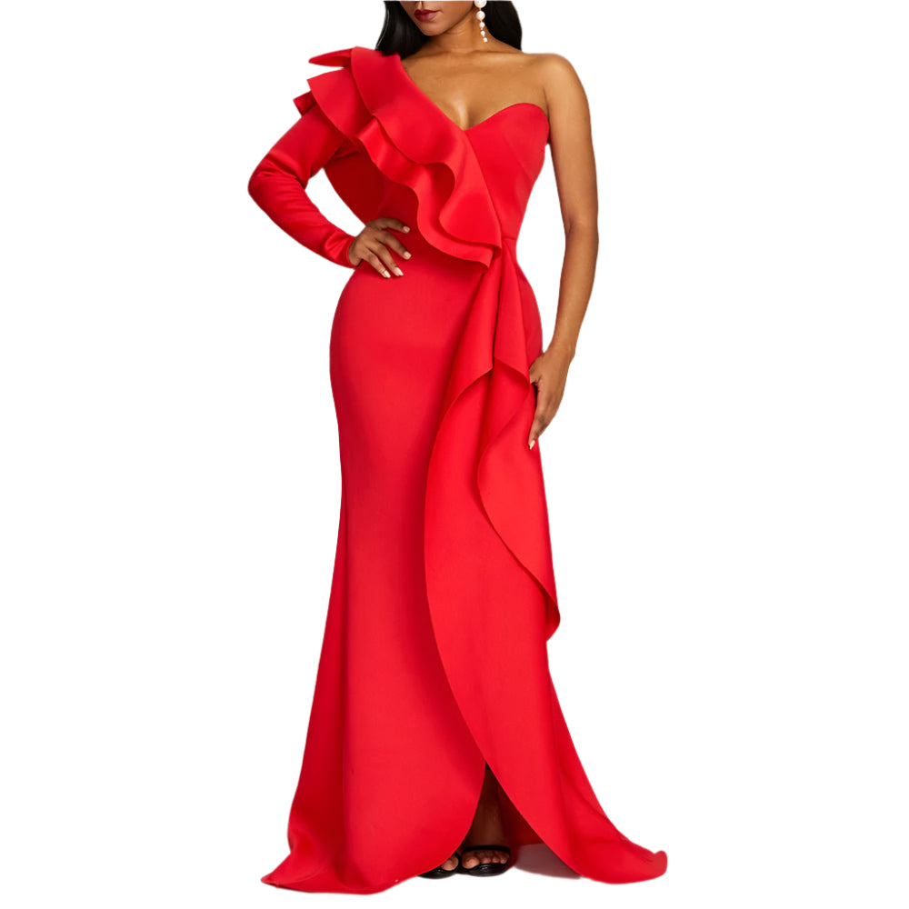 Solid Color Mid - Length Long Skirt High - Waisted Chest - Wrapped Ruffle Gown - Weriion