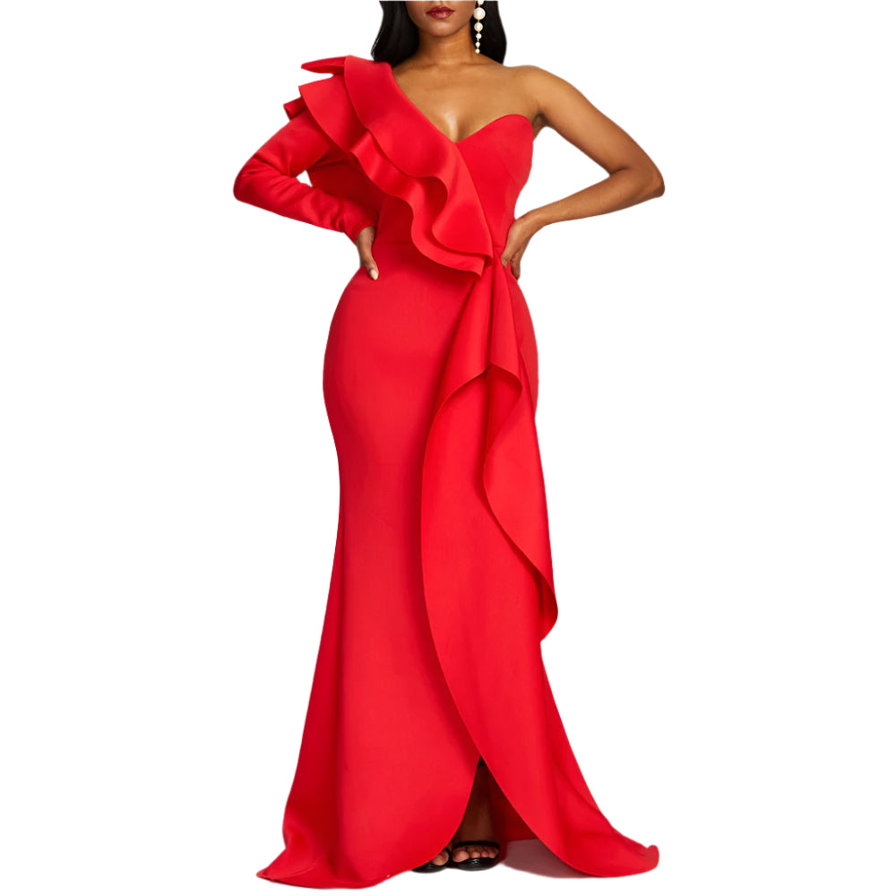 Solid Color Mid - Length Long Skirt High - Waisted Chest - Wrapped Ruffle Gown - Weriion