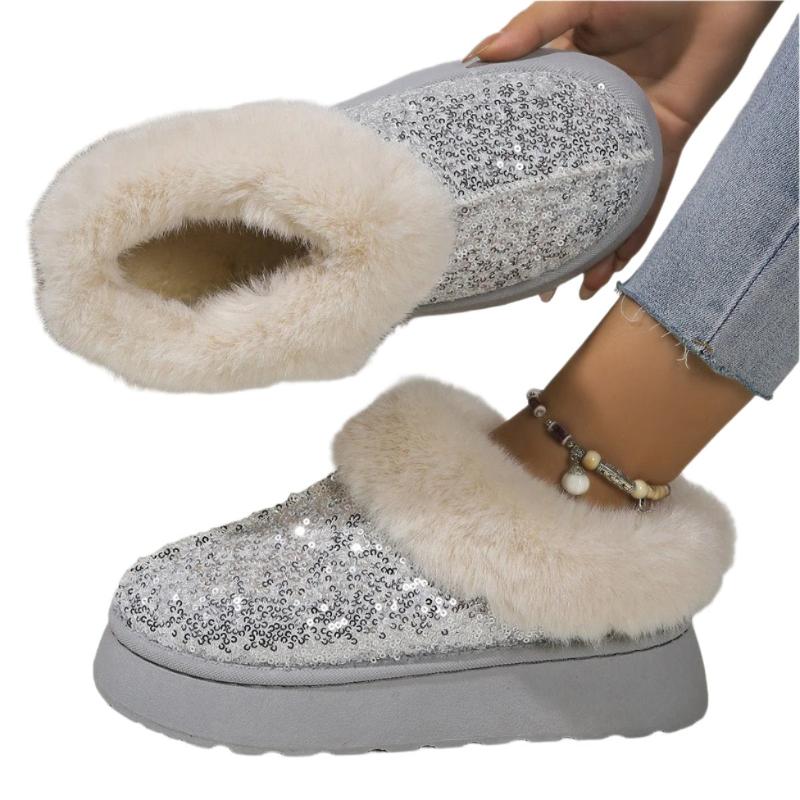 Sparkling Indoor Outdoor Casual Warm Comfortable Thick - Soled Plush Slippers For Women - Weriion