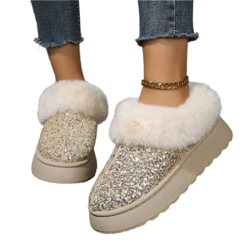 Sparkling Indoor Outdoor Casual Warm Comfortable Thick - Soled Plush Slippers For Women - Weriion