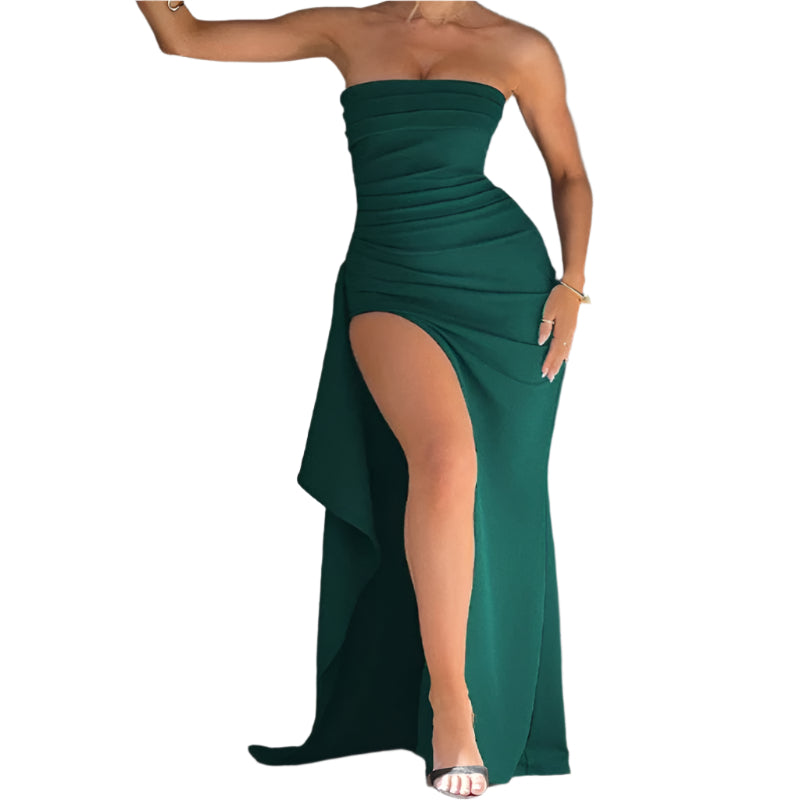 Strapless Long Split Bridesmaid Wedding Party Dress For Women - Weriion